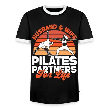 Pilates Instructor Teacher Husband - Men's Ringer Shirt - black/white - Front - AI Model Female 172 light (172cm) & AI Model Male 178 light (178cm)