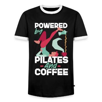 Pilates Instructor Teacher Coffee - Men's Ringer Shirt - black/white - Front - AI Model Female 172 light (172cm) & AI Model Male 178 light (178cm)