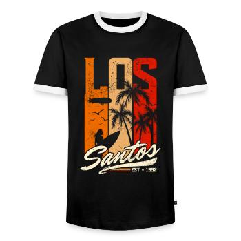 Los Santos Est 1992 - Sunset - Men's Ringer Shirt - black/white - Front - AI Model Female 172 light (172cm) & AI Model Male 178 light (178cm)