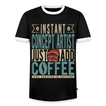 Instant Concept Artist Just Add Coffee - Men's Ringer Shirt - black/white - Front - AI Model Female 172 light (172cm) & AI Model Male 178 light (178cm)