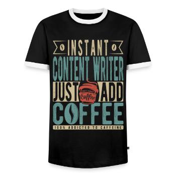 Rédacteur de contenu instantané Il suffit d’ajouter du café - T-shirt contrasté Homme - noir/blanc - Devant - AI Model Female 172 light (172cm) & AI Model Male 178 light (178cm)