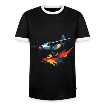 Model Airplane Pilot Airplane Hobby - Men's Ringer Shirt - black/white - Front - AI Model Female 172 light (172cm) & AI Model Male 178 light (178cm)