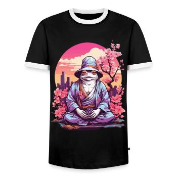 Asia Frog Streetwear Aesthetic Design - Men's Ringer Shirt - black/white - Front - AI Model Female 172 light (172cm) & AI Model Male 178 light (178cm)