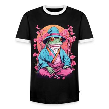 Asian Frog Streetwear Aesthetic Vintage - Men's Ringer Shirt - black/white - Front - AI Model Female 172 light (172cm) & AI Model Male 178 light (178cm)