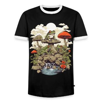 The Frog Streetwear Aesthetic Vintage Design - Men's Ringer Shirt - black/white - Front - AI Model Female 172 light (172cm) & AI Model Male 178 light (178cm)
