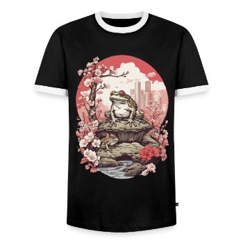 Frog Streetwear Aesthetic Design - Men's Ringer Shirt - black/white - Front - AI Model Female 172 light (172cm) & AI Model Male 178 light (178cm)