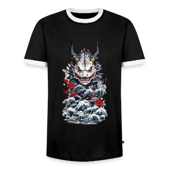 Sea Monster Japanese Demon Yokai Style - Men's Ringer Shirt - black/white - Front - AI Model Female 172 light (172cm) & AI Model Male 178 light (178cm)