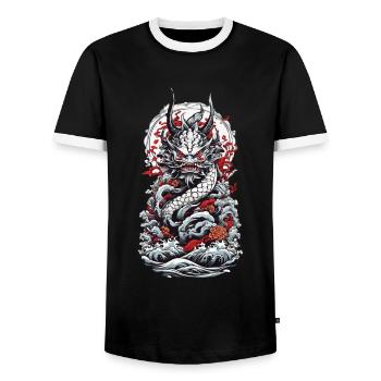 Sea Monster Aesthetic Yokai Japanese Oni - Men's Ringer Shirt - black/white - Front - AI Model Female 172 light (172cm) & AI Model Male 178 light (178cm)