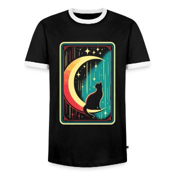 Mond Tarot Katze Moon Cat - Men's Ringer Shirt - black/white - Front - AI Model Female 172 light (172cm) & AI Model Male 178 light (178cm)