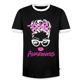 Sensibilisation au cancer du sein - T-shirt contrasté Homme - noir/blanc - Devant - AI Model Female 172 light (172cm) & AI Model Male 178 light (178cm)