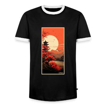 Traditional temples in Japanese nature - Men's Ringer Shirt - black/white - Front - AI Model Female 172 light (172cm) & AI Model Male 178 light (178cm)