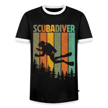 Diving Diver Ocean Lovers - Men's Ringer Shirt - black/white - Front - AI Model Female 172 light (172cm) & AI Model Male 178 light (178cm)