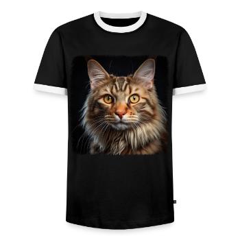 Cat Cats American Bobtail - Men's Ringer Shirt - black/white - Front - AI Model Female 172 light (172cm) & AI Model Male 178 light (178cm)