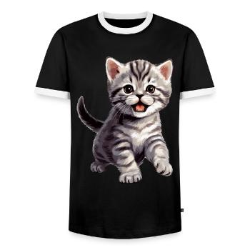 Cat Cats American Shorthair - Men's Ringer Shirt - black/white - Front - AI Model Female 172 light (172cm) & AI Model Male 178 light (178cm)