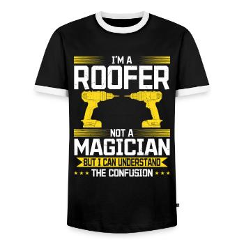 Not a magician, but a master of his craft! - Men's Ringer Shirt - black/white - Front - AI Model Female 172 light (172cm) & AI Model Male 178 light (178cm)