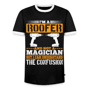 Not a magician, but a master of his craft! - Men's Ringer Shirt - black/white - Front - AI Model Female 172 light (172cm) & AI Model Male 178 light (178cm)