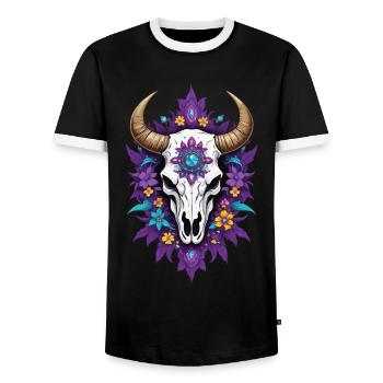 Feather Mandala Bull Skull Spiritual Design - Men's Ringer Shirt - black/white - Front - AI Model Female 172 light (172cm) & AI Model Male 178 light (178cm)