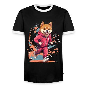 Shiba Dog Streetwear Jogging & Aesthetic Style - Men's Ringer Shirt - black/white - Front - AI Model Female 172 light (172cm) & AI Model Male 178 light (178cm)