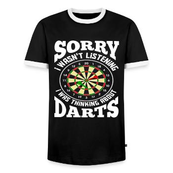 Dart Darts - Men's Ringer Shirt - black/white - Front - AI Model Female 172 light (172cm) & AI Model Male 178 light (178cm)