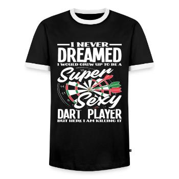 Stolzer Dartspieler - Männer Kontrast-T-Shirt - Schwarz/Weiß - Vorne - AI Model Female 172 light (172cm) & AI Model Male 178 light (178cm)