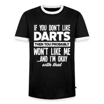 Dart Leisure Sports Dartboard Athlete - Men's Ringer Shirt - black/white - Front - AI Model Female 172 light (172cm) & AI Model Male 178 light (178cm)