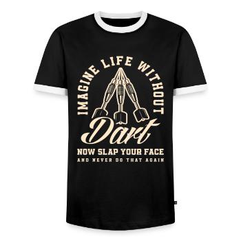 Dart Player Hobby Sports Gift - Men's Ringer Shirt - black/white - Front - AI Model Female 172 light (172cm) & AI Model Male 178 light (178cm)