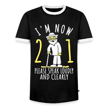 21st birthday 21st 21st I am now 21 years old - Men's Ringer Shirt - black/white - Front - AI Model Female 172 light (172cm) & AI Model Male 178 light (178cm)