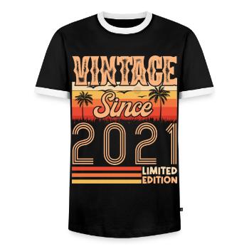 Birthday 2021. Vintage Born in 2021 Birthday - Men's Ringer Shirt - black/white - Front - AI Model Female 172 light (172cm) & AI Model Male 178 light (178cm)