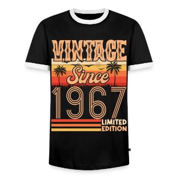 anniversaire 1967. Vintage né en 1967 anniversaire - T-shirt contrasté Homme - noir/blanc - Devant - AI Model Female 172 light (172cm) & AI Model Male 178 light (178cm)