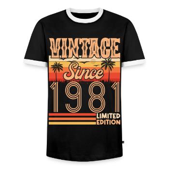 anniversaire 1981. Vintage né en 1981 anniversaire - T-shirt contrasté Homme - noir/blanc - Devant - AI Model Female 172 light (172cm) & AI Model Male 178 light (178cm)