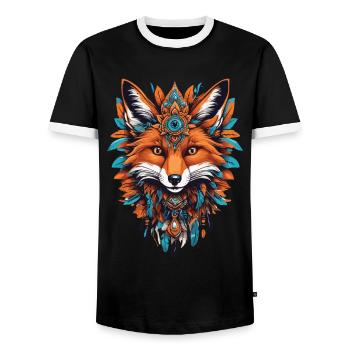 Fox Spiritual Mandala Animal Dream Catcher Design - Men's Ringer Shirt - black/white - Front - AI Model Female 172 light (172cm) & AI Model Male 178 light (178cm)