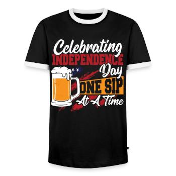 Merica Amerikanische Flagge Bierflasche 4. Juli - Männer Kontrast-T-Shirt - Schwarz/Weiß - Vorne - AI Model Female 172 light (172cm) & AI Model Male 178 light (178cm)