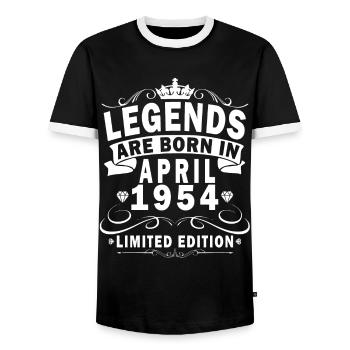 1954 April Original: 70th Anniversary Gift - Men's Ringer Shirt - black/white - Front - AI Model Female 172 light (172cm) & AI Model Male 178 light (178cm)
