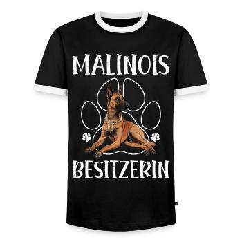 MALINOIS BESITZERIN Belgischer Schäferhund - Männer Kontrast-T-Shirt - Schwarz/Weiß - Vorne - AI Model Female 172 light (172cm) & AI Model Male 178 light (178cm)