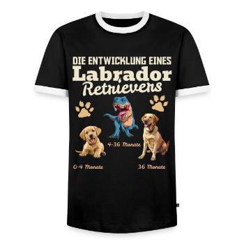 Hundebesitzer DIE EVOLUTION EINES LABRADOR - Männer Kontrast-T-Shirt - Schwarz/Weiß - Vorne - AI Model Female 172 light (172cm) & AI Model Male 178 light (178cm)