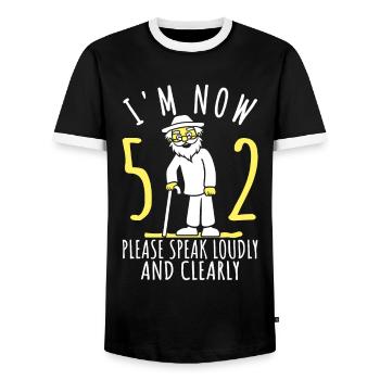 52nd birthday 52nd 52nd I am now 52 years old - Men's Ringer Shirt - black/white - Front - AI Model Female 172 light (172cm) & AI Model Male 178 light (178cm)