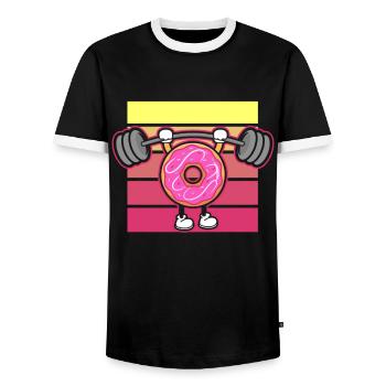 Donut PowerLifting Workout -Weightlifter - Men's Ringer Shirt - black/white - Front - AI Model Female 172 light (172cm) & AI Model Male 178 light (178cm)