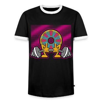 Donut PowerLifting Workout -Weightlifter - Men's Ringer Shirt - black/white - Front - AI Model Female 172 light (172cm) & AI Model Male 178 light (178cm)