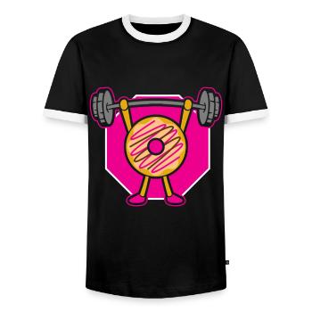 Donut PowerLifting Workout -Weightlifter - Men's Ringer Shirt - black/white - Front - AI Model Female 172 light (172cm) & AI Model Male 178 light (178cm)