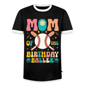 Mutter des Geburtstags Baller Groovy Baseball Base - Männer Kontrast-T-Shirt - Schwarz/Weiß - Vorne - AI Model Female 172 light (172cm) & AI Model Male 178 light (178cm)