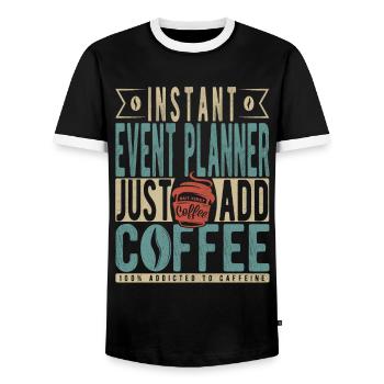 Sofortiger Veranstaltungsplaner Fügen Sie einfach Kaffee hinzu - Männer Kontrast-T-Shirt - Schwarz/Weiß - Vorne - AI Model Female 172 light (172cm) & AI Model Male 178 light (178cm)