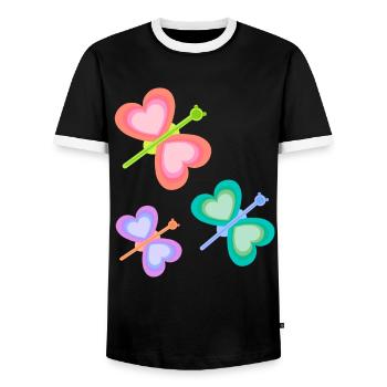 Spring Colorful Insect Butterflies Child Baby 80s - Men's Ringer Shirt - black/white - Front - AI Model Female 172 light (172cm) & AI Model Male 178 light (178cm)