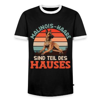 MALINOIS HAARE SIND TEIL DES HAUSES Belgischer - Männer Kontrast-T-Shirt - Schwarz/Weiß - Vorne - AI Model Female 172 light (172cm) & AI Model Male 178 light (178cm)