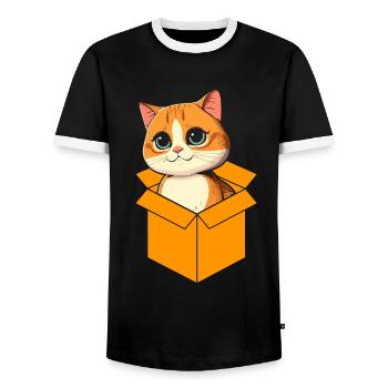 Katze In Box Retro Süße Katzenliebhaber Lustig - Männer Kontrast-T-Shirt - Schwarz/Weiß - Vorne - AI Model Female 172 light (172cm) & AI Model Male 178 light (178cm)