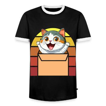 Katze In Box Retro Süße Katzenliebhaber Lustig - Männer Kontrast-T-Shirt - Schwarz/Weiß - Vorne - AI Model Female 172 light (172cm) & AI Model Male 178 light (178cm)