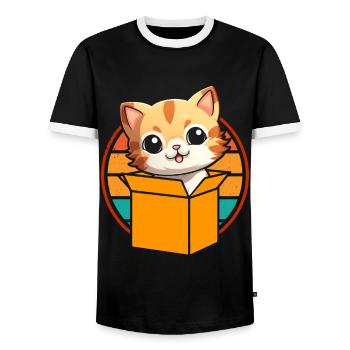 Katze In Box Retro Süße Katzenliebhaber Lustig - Männer Kontrast-T-Shirt - Schwarz/Weiß - Vorne - AI Model Female 172 light (172cm) & AI Model Male 178 light (178cm)