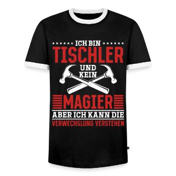 Ich bin Tischler und kein Magier - Männer Kontrast-T-Shirt - Schwarz/Weiß - Vorne - AI Model Female 172 light (172cm) & AI Model Male 178 light (178cm)