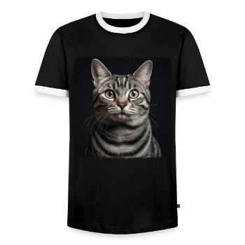 Cat Cats American Shorthair - Men's Ringer Shirt - black/white - Front - AI Model Female 172 light (172cm) & AI Model Male 178 light (178cm)