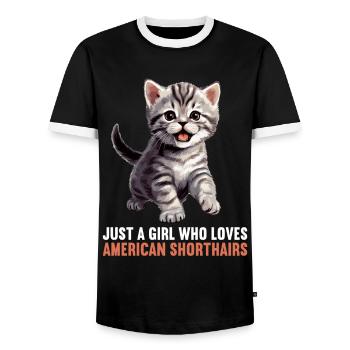 Cat Cats American Shorthair - Men's Ringer Shirt - black/white - Front - AI Model Female 172 light (172cm) & AI Model Male 178 light (178cm)
