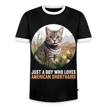 Cat Cats American Shorthair - Men's Ringer Shirt - black/white - Front - AI Model Female 172 light (172cm) & AI Model Male 178 light (178cm)